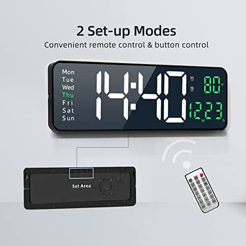 SHLNL Digital Wall Clock,16.2 Inch Large Digital Wall Clock, Large Display with Remote Control,Automatic Brightness Digital Alarm Clock with Indoor Temperature,Date,Week(Green)…