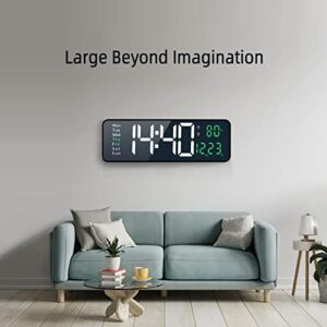 SHLNL Digital Wall Clock,16.2 Inch Large Digital Wall Clock, Large Display with Remote Control,Automatic Brightness Digital Alarm Clock with Indoor Temperature,Date,Week(Green)…