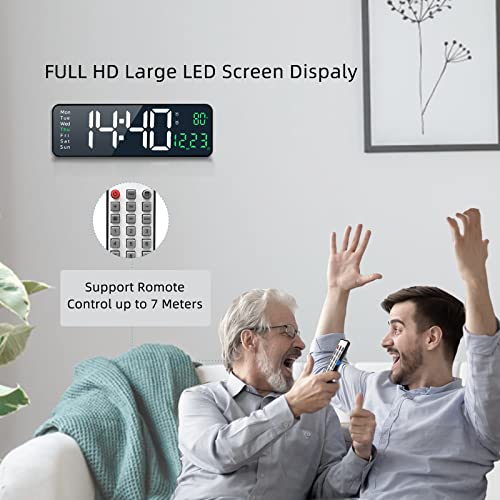 SHLNL Digital Wall Clock,16.2 Inch Large Digital Wall Clock, Large Display with Remote Control,Automatic Brightness Digital Alarm Clock with Indoor Temperature,Date,Week(Green)…