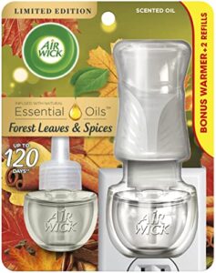 air wick plug in scented oil starter kit (warmer +2 refills), forest spice & leaves, fall scent, essential oils, air freshener