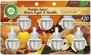 air wick plug in scented oil refill, 7ct, pumpkin + brown sugar mixed pack, fall scent, essential oils, air freshener