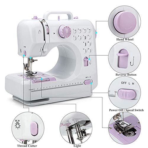 Mini Sewing Machine by Astrophos (Including Extension Table and Sewing Supplies Set) - Small Electric Overlock Sewing Machines with 2 Speed 12 Built-in Stitch Patterns AP-005-A8