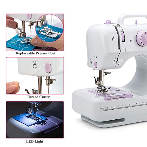 Mini Sewing Machine by Astrophos (Including Extension Table and Sewing Supplies Set) - Small Electric Overlock Sewing Machines with 2 Speed 12 Built-in Stitch Patterns AP-005-A8