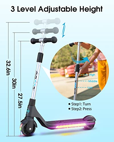 Gyroor Electric Scooter for Kids, Teens, Boys and Girls with Lightweight and Adjustable Handlebar, H30 Kids Electric Scooter with Rechargeable Battery, 6 MPH Limit-Best Gift for Kids!-Black