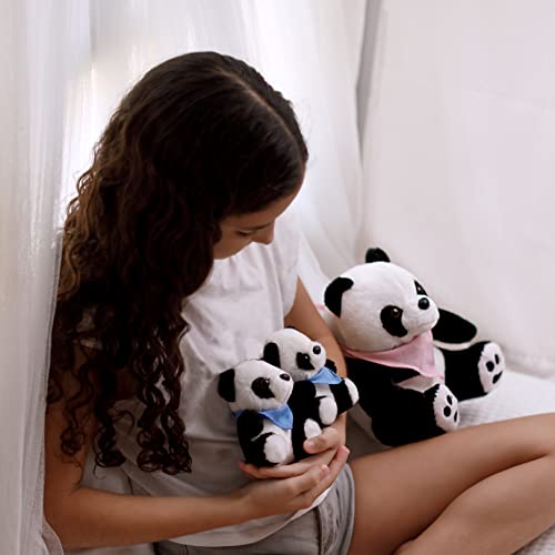 Perfectto Design Panda Stuffed Animal Bear Plush Toy for Girls 5 PCS Set - Mommy, 2 Babies, Bag, Blanket stuffies 3 4 5 Year Old Girl, Little Girls Birthday, Christmas Age 3-9