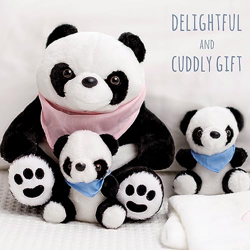 Perfectto Design Panda Stuffed Animal Bear Plush Toy for Girls 5 PCS Set - Mommy, 2 Babies, Bag, Blanket stuffies 3 4 5 Year Old Girl, Little Girls Birthday, Christmas Age 3-9