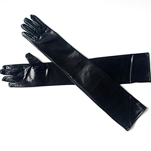 Yilistore 21 Inch Sexy Wet Look Gloves,Women's Metalic Satin Cosplay Finger Gloves for Halloween,Christmas,Evening Party Stage (Black)