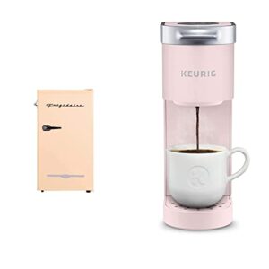 frigidaire efr376-coral retro bar fridge refrigerator with side bottle opener, 3.2 cu. ft, coral & keurig k-mini coffee maker, single serve k-cup pod coffee brewer, 6 to 12 oz. brew sizes, dusty rose