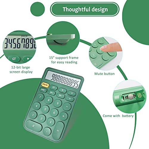 VEWINGL Standard Calculator 12 Digit,Desktop Large Display and Buttons,Calculator with Large LCD Display for Office,School, Home & Business Use,Automatic Sleep,with Battery (Green) XT100