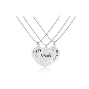 xiyantiji best friends forever necklace for 3 girls matching necklaces for best friends heart pendant puzzle necklace friendship necklace for 3 bff gifts for women