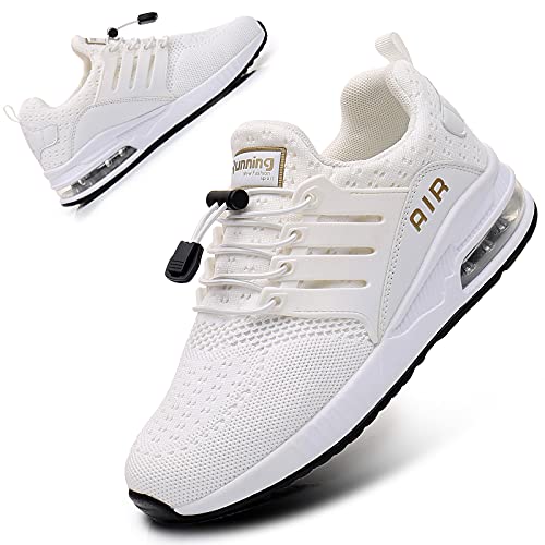 BOGOVER Women's Running Shoes Fashion Non Slip Air Cushion Sneakers Casual Running Tennis Shoes for Indoor Outdoor Gym Jogging (White, 9)