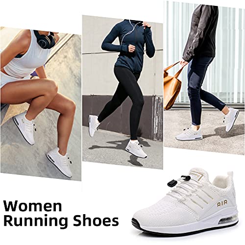 BOGOVER Women's Running Shoes Fashion Non Slip Air Cushion Sneakers Casual Running Tennis Shoes for Indoor Outdoor Gym Jogging (White, 9)