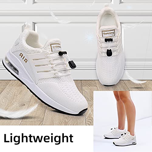 BOGOVER Women's Running Shoes Fashion Non Slip Air Cushion Sneakers Casual Running Tennis Shoes for Indoor Outdoor Gym Jogging (White, 9)