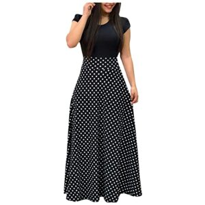 Wedding Guest Dresses for Women,2022 Casual Homecoming Dresses Formal Elegant Sexy Beach Party Club Prom Flowy Short Sleeve Summer Maxi Cocktail Long Tshirt Dress Plus Size(E Black,5X-Large)