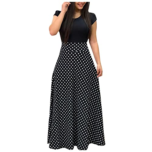 Wedding Guest Dresses for Women,2022 Casual Homecoming Dresses Formal Elegant Sexy Beach Party Club Prom Flowy Short Sleeve Summer Maxi Cocktail Long Tshirt Dress Plus Size(E Black,5X-Large)