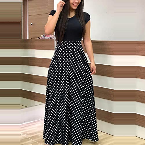 Wedding Guest Dresses for Women,2022 Casual Homecoming Dresses Formal Elegant Sexy Beach Party Club Prom Flowy Short Sleeve Summer Maxi Cocktail Long Tshirt Dress Plus Size(E Black,5X-Large)