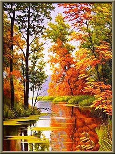 Foxdiviy Stamped Cross Stitch Kits Full Range of Embroidery Needlework Starter Kits for Beginners Adults 11CT Embroidery Patterns Art Crafts DIY Needlepoint Kits-Autumn Stream 19.7×26.8 inch