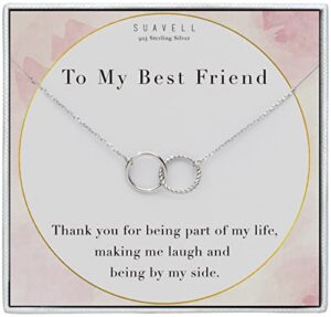 suavell best friend necklaces. interlocking circles, sterling silver silver chain necklace. open circle necklace for women. friend gifts for women, birthday gifts for women, soul sisters, gift ideas