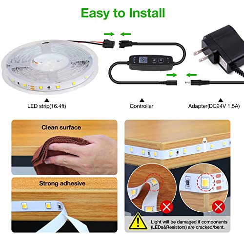 CT CAPETRONIX LED Strip Lights, 3000K-6500K Tunable White LED Light Strip, 16.4ft 300LEDs 600Chips Smart App&Controller Music Sync DIY Candle Mode Dimmable Bright LED Tape Lights for Bedroom,Kitchen