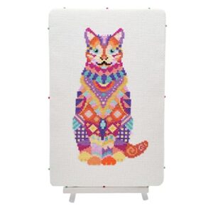 meloca designs mandala cat counted cross stitch kit with 14 count aida fabric, thread, needle and instructions
