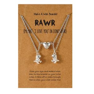 2Pcs Handmade Love Heart Dinosaur Couple Matching Pendant Necklace Set for Women Men Boy Girl Teen Friend Adjustable Animal Necklace Friendship BFF Jewelry Gift-A style-1