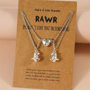 2Pcs Handmade Love Heart Dinosaur Couple Matching Pendant Necklace Set for Women Men Boy Girl Teen Friend Adjustable Animal Necklace Friendship BFF Jewelry Gift-A style-1