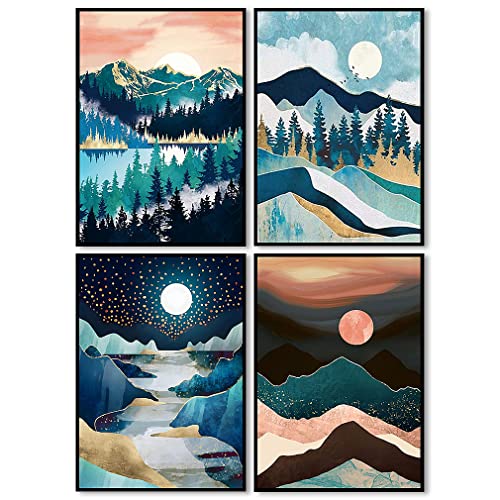 LWZAYS Cross Stitch Kits - Moon Counted Cross Stitch Kits 4 Pack Stamped Cross-Stitch Mountains Needlepoint Counted Kits Beginners,Embroidery Kit Arts and Crafts for Home Decor