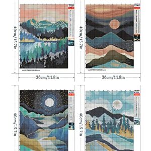 LWZAYS Cross Stitch Kits - Moon Counted Cross Stitch Kits 4 Pack Stamped Cross-Stitch Mountains Needlepoint Counted Kits Beginners,Embroidery Kit Arts and Crafts for Home Decor