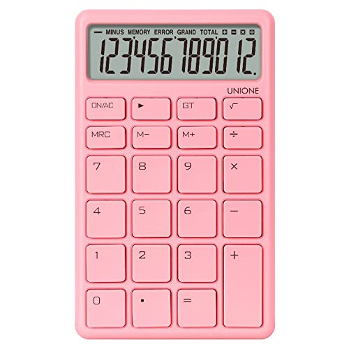 UNIONE Pocket & Desktop Pink Calculator with a Bright LCD, Dual Power Handheld Desktop. Color. Business, Office, High School