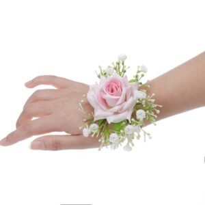 corsage wristlet for bridesmaid rose hand flower for prom wedding decor pink flower wrist corsage bracelets for wedding accessories for flowergirl