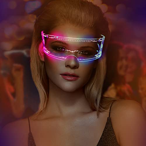 STEHEALTH LED Glasses, Futuristic Cyberpunk Light Up Sunglasses with 7 Colors & 2 Modes, Bilateral Controllable Visor Goggles for Cosplay Concert Rave Halloween Bar Club Party