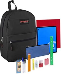 trail maker pre-filled 17" backpack & school supply kit - 20 piece back to school supplies with backpack (black pack)