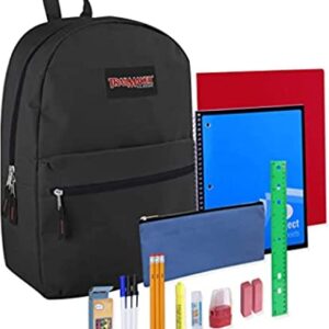 Trail maker Pre-Filled 17" Backpack & School Supply Kit - 20 Piece Back to School Supplies with Backpack (Black Pack)