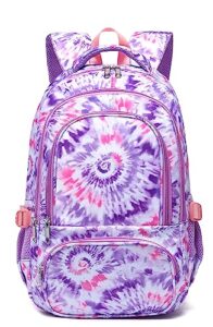 bluefairy kids backpack for girls elementary primary middle school bags for teens childs tie dye bookbags cute durable travel gifts morrales mochilas para niñas de 4 5 6 7 8 9 nños 17 inch (purple)