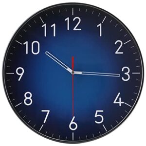 wall clock blue 12 inch,modern round silent non-ticking nattery operated and apply to bedroom living room study room and offiec decor