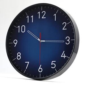 Wall Clock Blue 12 Inch,Modern Round Silent Non-Ticking Nattery Operated and Apply to Bedroom Living Room Study Room and Offiec Decor