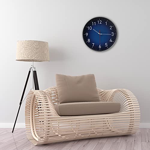 Wall Clock Blue 12 Inch,Modern Round Silent Non-Ticking Nattery Operated and Apply to Bedroom Living Room Study Room and Offiec Decor