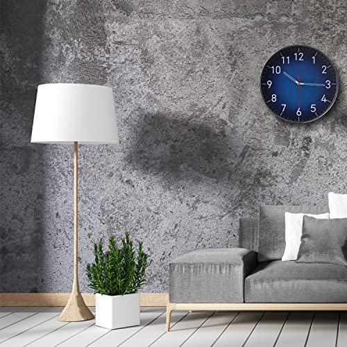 Wall Clock Blue 12 Inch,Modern Round Silent Non-Ticking Nattery Operated and Apply to Bedroom Living Room Study Room and Offiec Decor