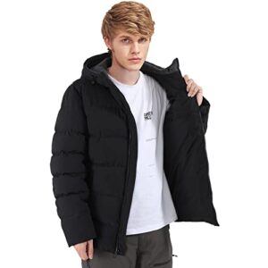 Pioneer Camp Men'S Winter Coats Warm Thicken Jacket Hooded Insulated Puffer Jackets Cotton Water Resistant Coat(Black,L)