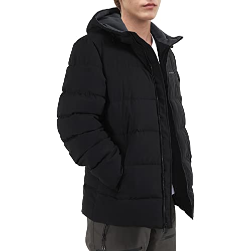 Pioneer Camp Men'S Winter Coats Warm Thicken Jacket Hooded Insulated Puffer Jackets Cotton Water Resistant Coat(Black,L)