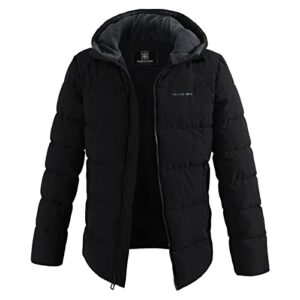 pioneer camp men's winter coats warm thicken jacket hooded insulated puffer jackets cotton water resistant coat(black,l)