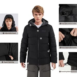 Pioneer Camp Men'S Winter Coats Warm Thicken Jacket Hooded Insulated Puffer Jackets Cotton Water Resistant Coat(Black,L)