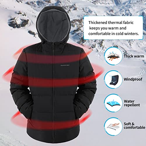 Pioneer Camp Men'S Winter Coats Warm Thicken Jacket Hooded Insulated Puffer Jackets Cotton Water Resistant Coat(Black,L)