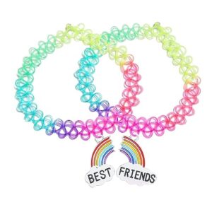 bodyj4you 2pc tattoo choker necklace set - 90s accessories women teen girls kids - rainbow best friends clouds pendants - back to school style gift idea