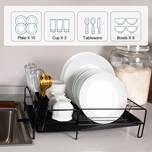 Sgokuno Dish drainers Drying Racks - Small Dish Drying Rack Dinnerware Drainer Removable Drip Tray, Cup Holder, Compact Kitchen Dish Drainers for Countertop