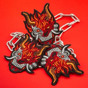 Cyberpunk Oni Demon Patch, Small Embroidered Game Emblem for Cosplay Costume, Iron On 3.3 x 3.7 inches