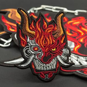 Cyberpunk Oni Demon Patch, Small Embroidered Game Emblem for Cosplay Costume, Iron On 3.3 x 3.7 inches