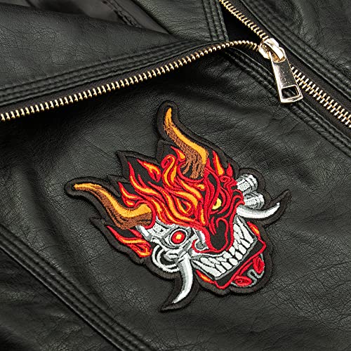 Cyberpunk Oni Demon Patch, Small Embroidered Game Emblem for Cosplay Costume, Iron On 3.3 x 3.7 inches