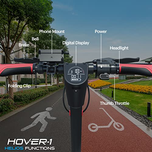 Hover-1 Helios Folding Electric Scooter, 18 MPH Top Speed, 24 Mile Range, 500 Watts Max Power, 10” Pneumatic Tires, Rear Disc Brakes, Removable Battery, and Dual Front Suspension
