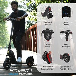 Hover-1 Helios Folding Electric Scooter, 18 MPH Top Speed, 24 Mile Range, 500 Watts Max Power, 10” Pneumatic Tires, Rear Disc Brakes, Removable Battery, and Dual Front Suspension